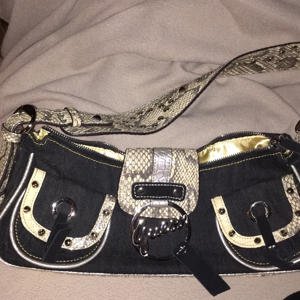 Guess; Snake skin, Suede and jean purse